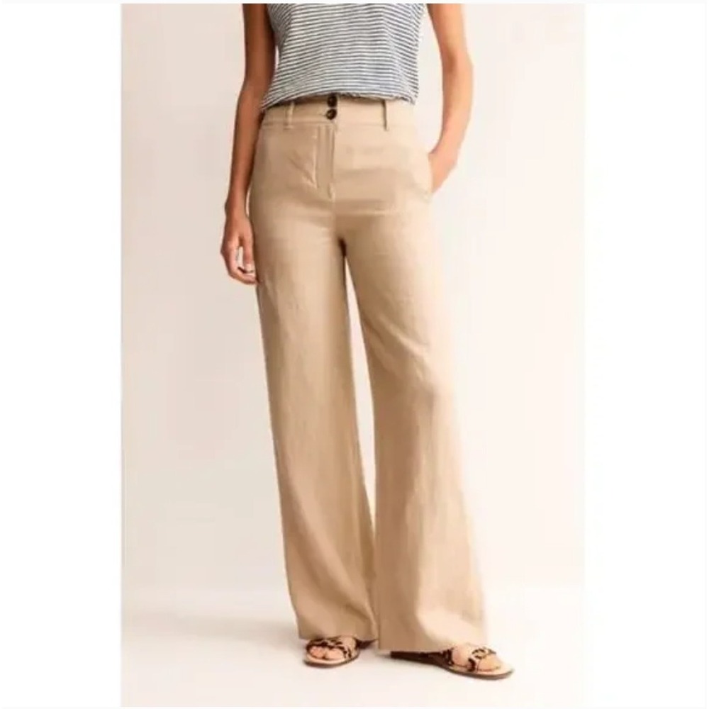NWT Boden Westbourne Linen‎ Trousers in Natural Wide Leg Palazzo 14R